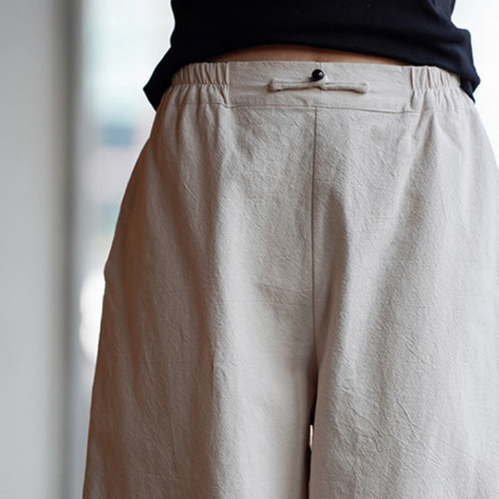 Buddha Stones Sommer Einfarbige Herrenhose aus Baumwoll-Leinen-Mischgewebe mit geradem Bein und Taschen, chinesischem Froschknopf-Design - image 12