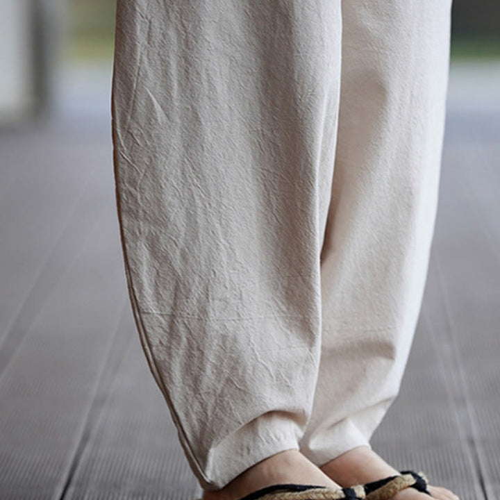 Buddha Stones Sommer Einfarbige Herrenhose aus Baumwoll-Leinen-Mischgewebe mit geradem Bein und Taschen, chinesischem Froschknopf-Design - image 15