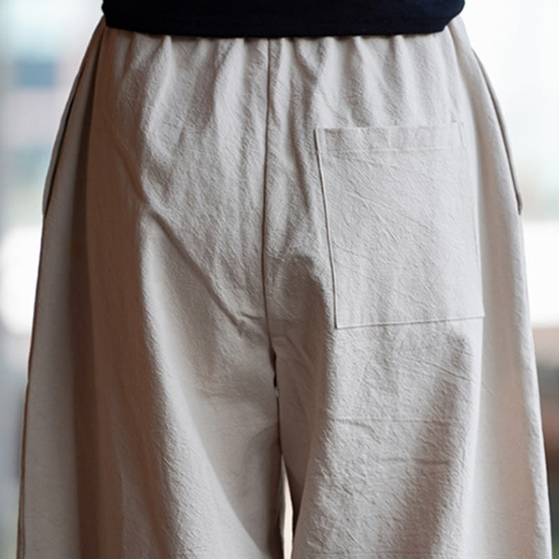 Buddha Stones Sommer Einfarbige Herrenhose aus Baumwoll-Leinen-Mischgewebe mit geradem Bein und Taschen, chinesischem Froschknopf-Design - image 13