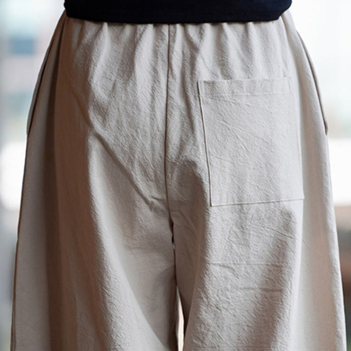 Buddha Stones Sommer Einfarbige Herrenhose aus Baumwoll-Leinen-Mischgewebe mit geradem Bein und Taschen, chinesischem Froschknopf-Design - image 13