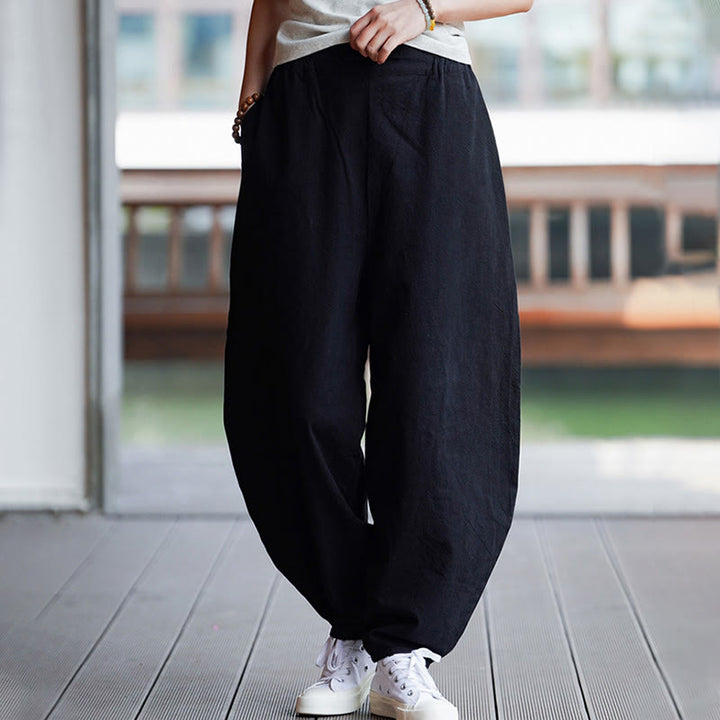 Buddha Stones Sommer Einfarbige Herrenhose aus Baumwoll-Leinen-Mischgewebe mit geradem Bein und Taschen, chinesischem Froschknopf-Design - image 21