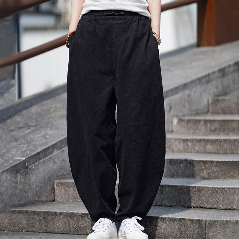 Buddha Stones Sommer Einfarbige Herrenhose aus Baumwoll-Leinen-Mischgewebe mit geradem Bein und Taschen, chinesischem Froschknopf-Design - image 25