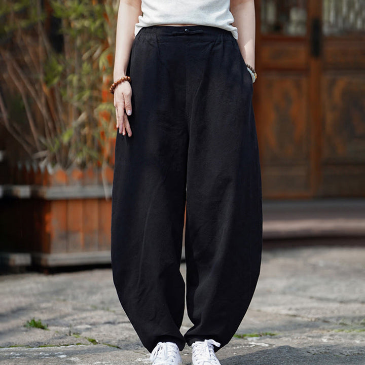 Buddha Stones Sommer Einfarbige Herrenhose aus Baumwoll-Leinen-Mischgewebe mit geradem Bein und Taschen, chinesischem Froschknopf-Design - image 18