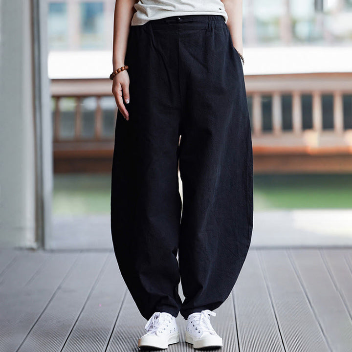 Buddha Stones Sommer Einfarbige Herrenhose aus Baumwoll-Leinen-Mischgewebe mit geradem Bein und Taschen, chinesischem Froschknopf-Design - image 24