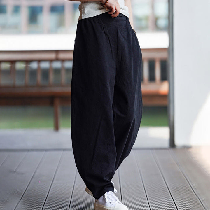 Buddha Stones Sommer Einfarbige Herrenhose aus Baumwoll-Leinen-Mischgewebe mit geradem Bein und Taschen, chinesischem Froschknopf-Design - image 22
