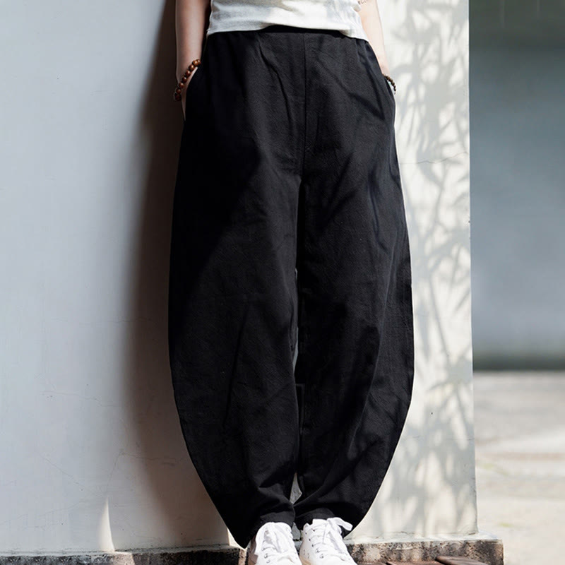 Buddha Stones Sommer Einfarbige Herrenhose aus Baumwoll-Leinen-Mischgewebe mit geradem Bein und Taschen, chinesischem Froschknopf-Design - image 27