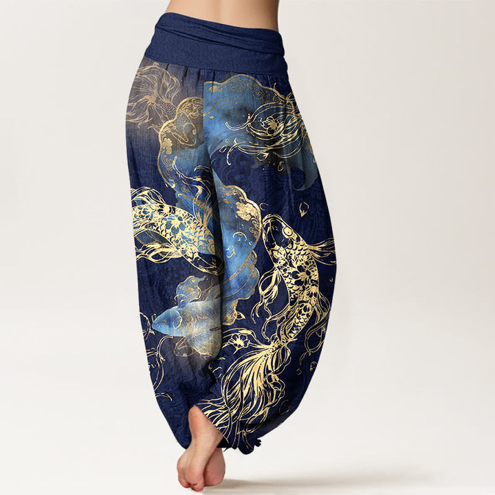 Buddha Stones Damen-Haremshose aus reiner Baumwolle mit lebhaftem Koi-Fisch-Muster und elastischem Bund - image 1