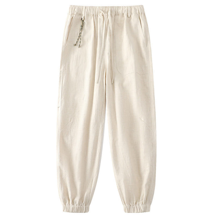 Buddha Stones Sommer-Herrenhose aus Ramie-Leinen-Baumwolle, knöchellang, mit elastischen Bündchen, schmal zulaufend und mit Taschen - Beige - US/UK/AU46, EU56 (5XL) - image 0