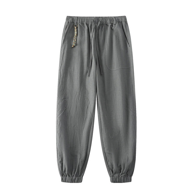 Buddha Stones Sommer-Herrenhose aus Ramie-Leinen-Baumwolle, knöchellang, mit elastischen Bündchen, schmal zulaufend und mit Taschen - Grau - US/UK/AU46, EU56 (5XL) - image 11