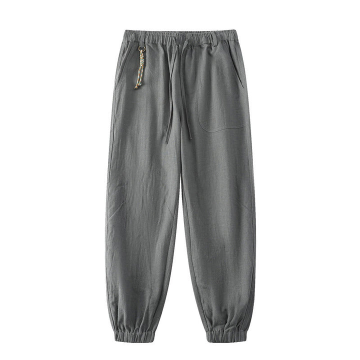 Buddha Stones Sommer-Herrenhose aus Ramie-Leinen-Baumwolle, knöchellang, mit elastischen Bündchen, schmal zulaufend und mit Taschen - Grau - US/UK/AU46, EU56 (5XL) - image 11