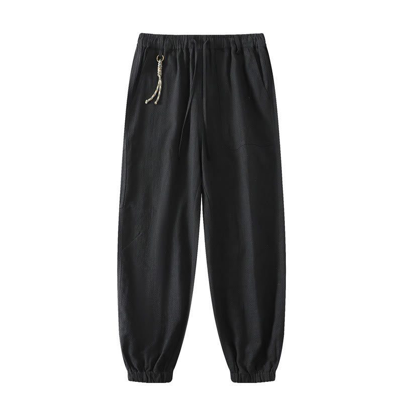 Buddha Stones Sommer-Herrenhose aus Ramie-Leinen-Baumwolle, knöchellang, mit elastischen Bündchen, schmal zulaufend und mit Taschen - Schwarz - US/UK/AU46, EU56 (5XL) - image 13