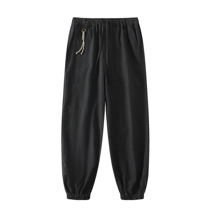 Buddha Stones Sommer-Herrenhose aus Ramie-Leinen-Baumwolle, knöchellang, mit elastischen Bündchen, schmal zulaufend und mit Taschen - Schwarz - US/UK/AU46, EU56 (5XL) - image 13