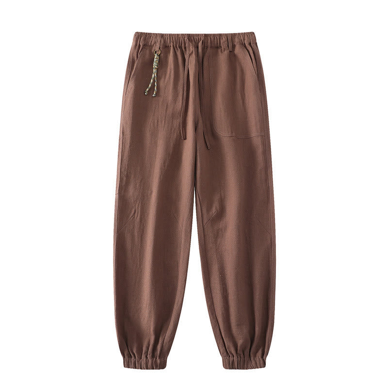 Buddha Stones Sommer-Herrenhose aus Ramie-Leinen-Baumwolle, knöchellang, mit elastischen Bündchen, schmal zulaufend und mit Taschen - Schokolade - US/UK/AU46, EU56 (5XL) - image 15