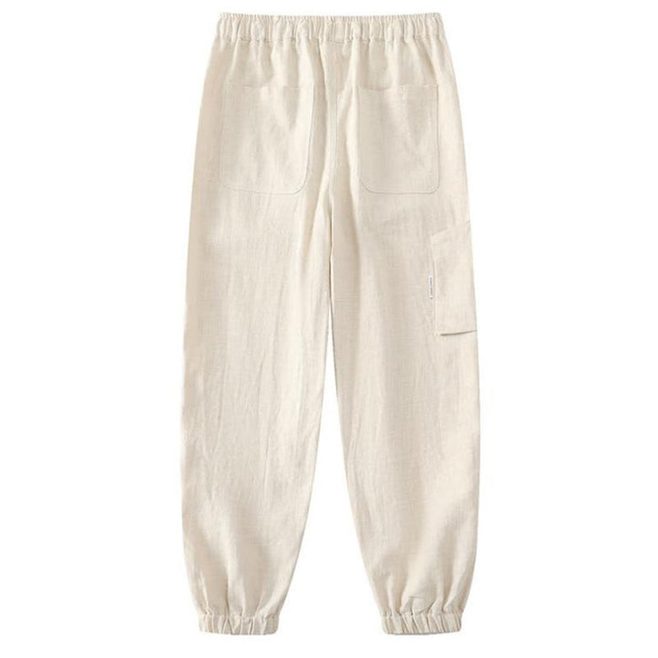 Buddha Stones Sommer-Herrenhose aus Ramie-Leinen-Baumwolle, knöchellang, mit elastischen Bündchen, schmal zulaufend und mit Taschen - image 1