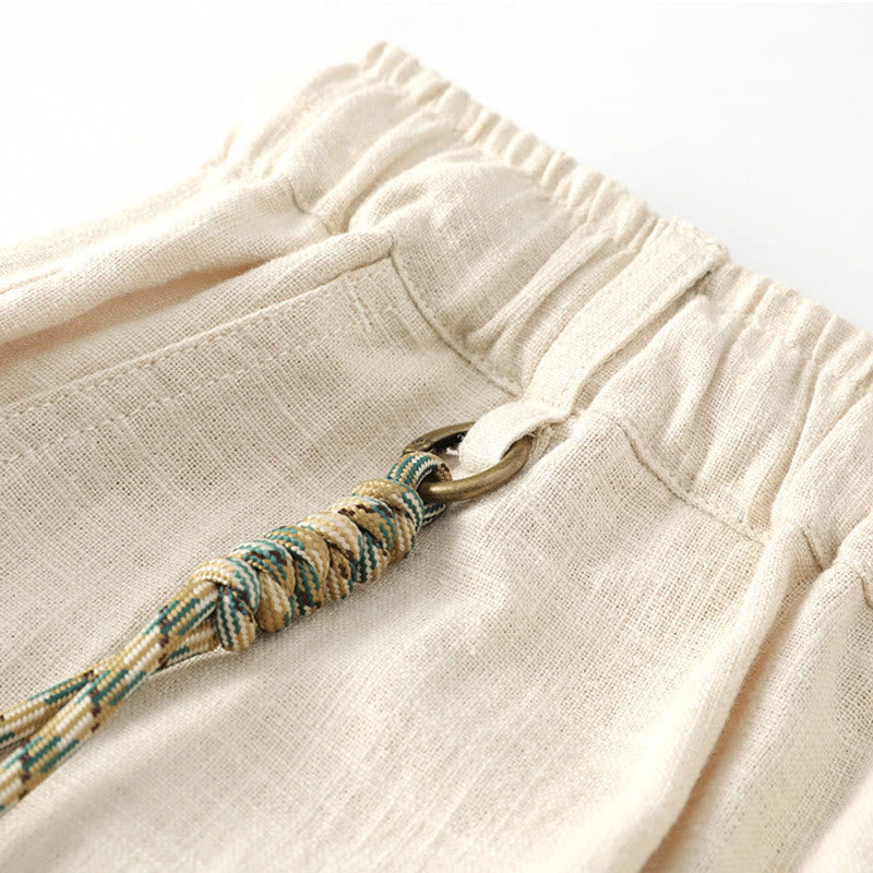 Buddha Stones Sommer-Herrenhose aus Ramie-Leinen-Baumwolle, knöchellang, mit elastischen Bündchen, schmal zulaufend und mit Taschen - image 2