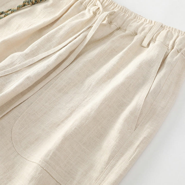 Buddha Stones Sommer-Herrenhose aus Ramie-Leinen-Baumwolle, knöchellang, mit elastischen Bündchen, schmal zulaufend und mit Taschen - image 3