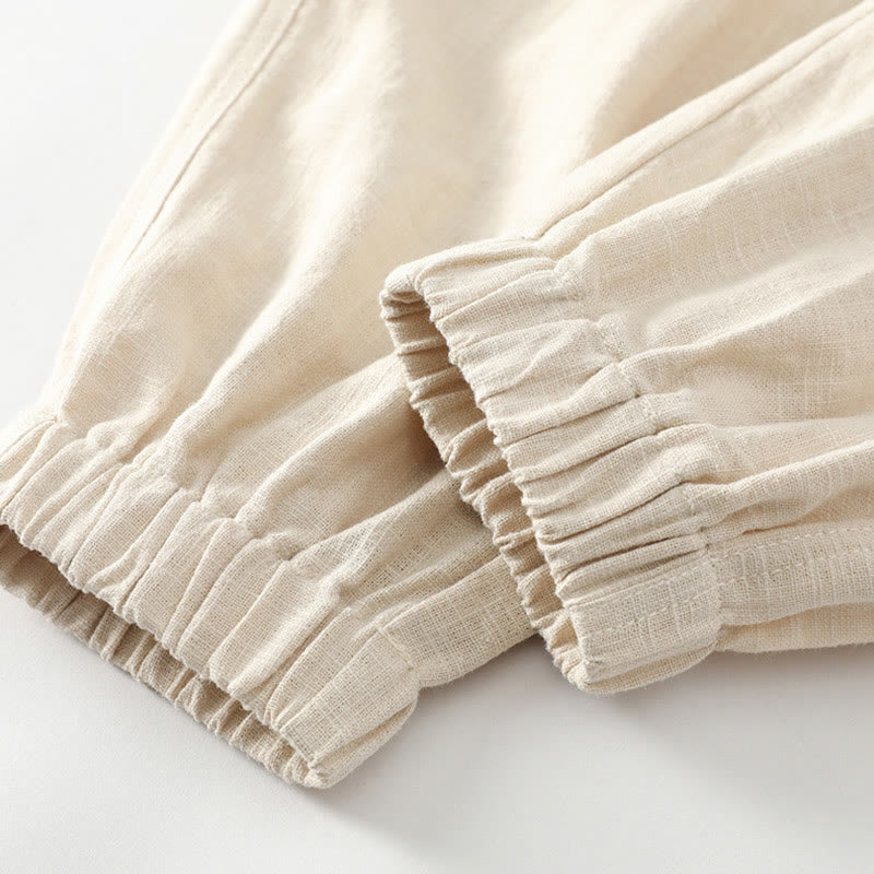 Buddha Stones Sommer-Herrenhose aus Ramie-Leinen-Baumwolle, knöchellang, mit elastischen Bündchen, schmal zulaufend und mit Taschen - image 9