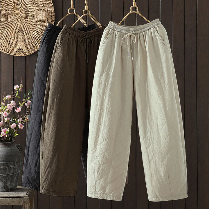 Damenhose mit Buddha Stones -Rhombusmuster, dickes Baumwoll-Polyester-Gewebe und Taschen - image 0