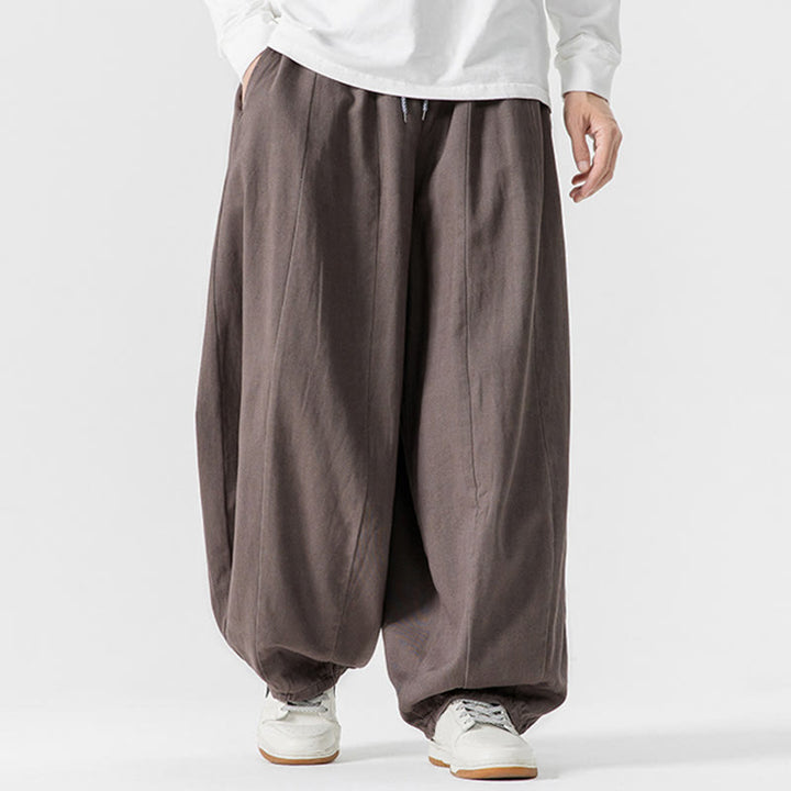 Buddha Stones Herbst Einfarbige Herren-Haremshose aus Baumwolle mit elastischem Bund und Taschen - image 18