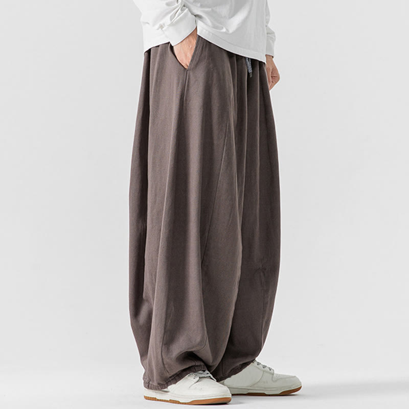 Buddha Stones Herbst Einfarbige Herren-Haremshose aus Baumwolle mit elastischem Bund und Taschen - image 19