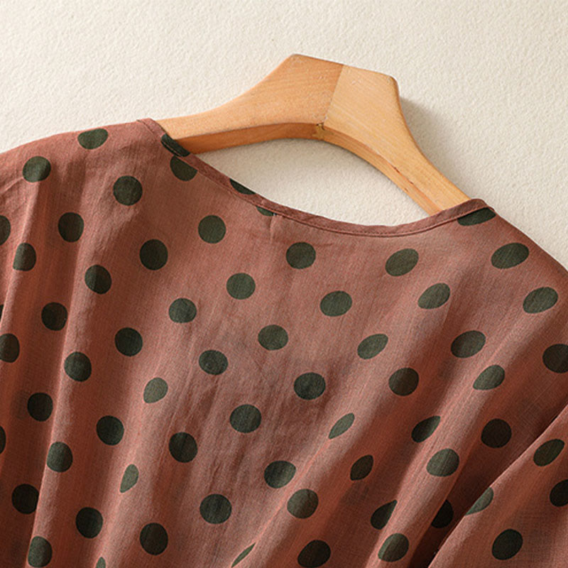Buddha Stones Herbst Rundhals-Polka-Dots Langarm-Damen-Polyesterhemd  - image 6