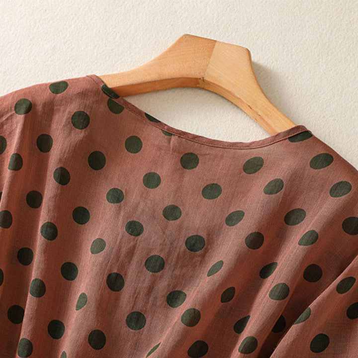 Buddha Stones Herbst Rundhals-Polka-Dots Langarm-Damen-Polyesterhemd  - image 6