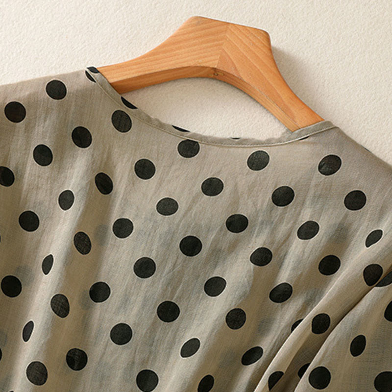 Buddha Stones Herbst Rundhals-Polka-Dots Langarm-Damen-Polyesterhemd  - image 24