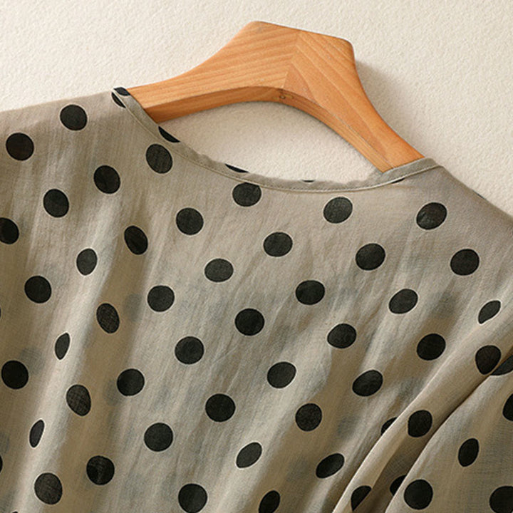 Buddha Stones Herbst Rundhals-Polka-Dots Langarm-Damen-Polyesterhemd  - image 24