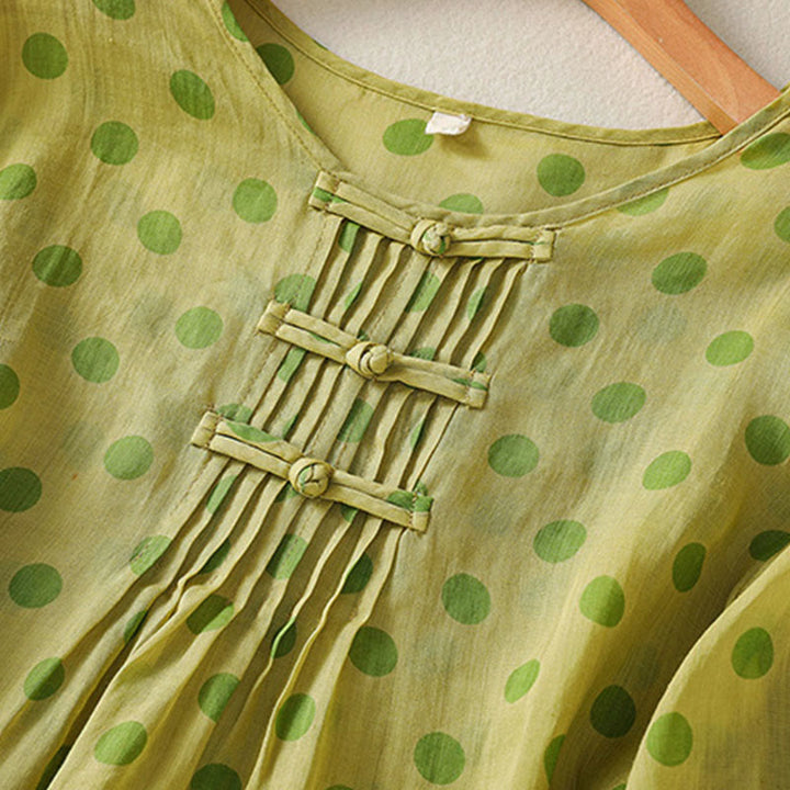 Buddha Stones Herbst Rundhals-Polka-Dots Langarm-Damen-Polyesterhemd  - image 9