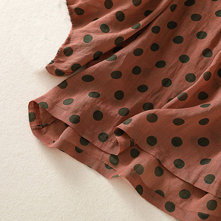 Buddha Stones Herbst Rundhals-Polka-Dots Langarm-Damen-Polyesterhemd  - image 5