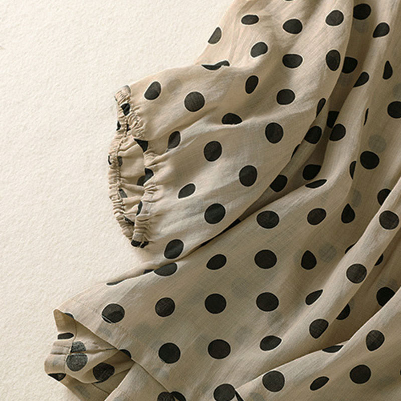 Buddha Stones Herbst Rundhals-Polka-Dots Langarm-Damen-Polyesterhemd  - image 22