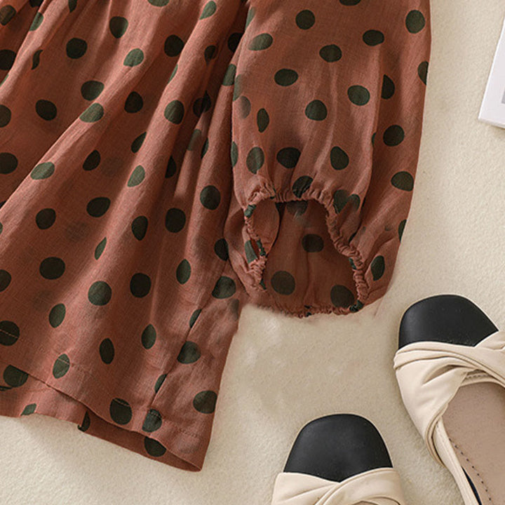 Buddha Stones Herbst Rundhals-Polka-Dots Langarm-Damen-Polyesterhemd  - image 4