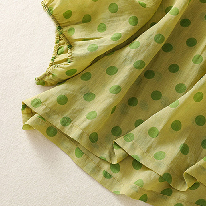 Buddha Stones Herbst Rundhals-Polka-Dots Langarm-Damen-Polyesterhemd  - image 13
