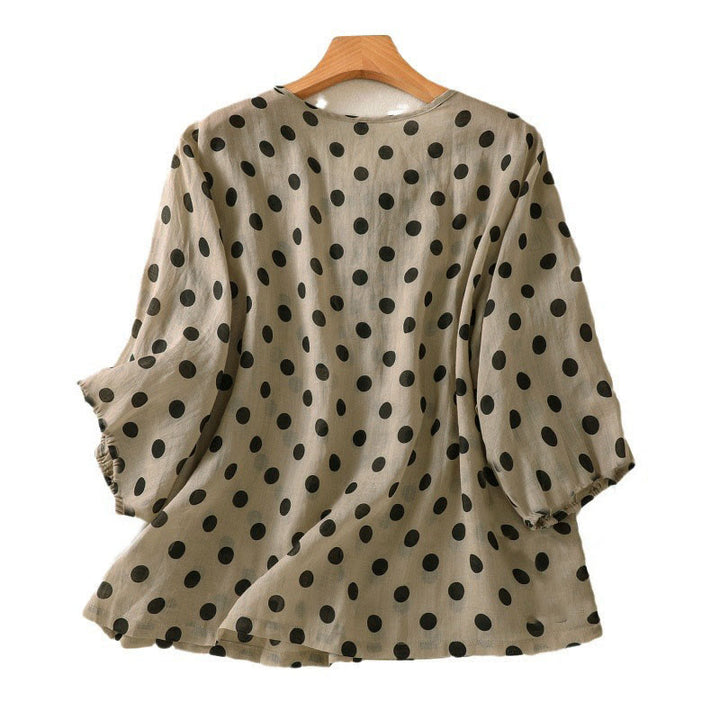 Buddha Stones Herbst Rundhals-Polka-Dots Langarm-Damen-Polyesterhemd  - image 17