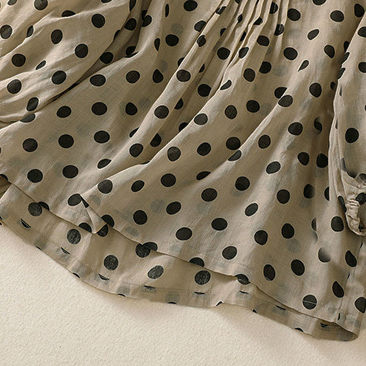 Buddha Stones Herbst Rundhals-Polka-Dots Langarm-Damen-Polyesterhemd  - image 23