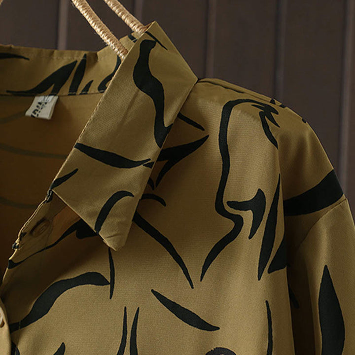 Buddha Stones ​​Frühling Herbst Stehkragen Linienmuster Langarm Damen Baumwoll-Polyester-Shirt  - image 4