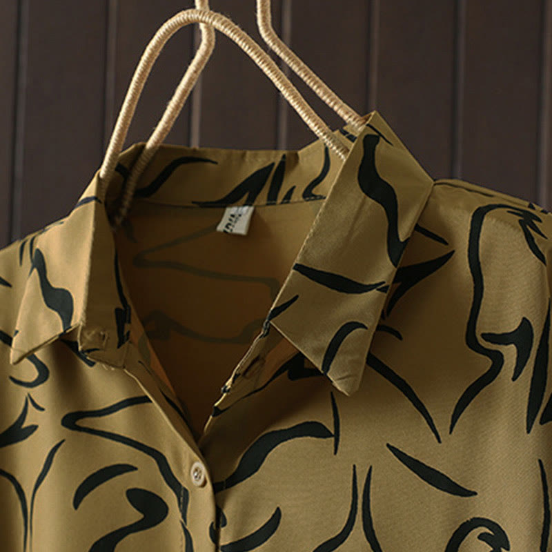 Buddha Stones ​​Frühling Herbst Stehkragen Linienmuster Langarm Damen Baumwoll-Polyester-Shirt  - image 5