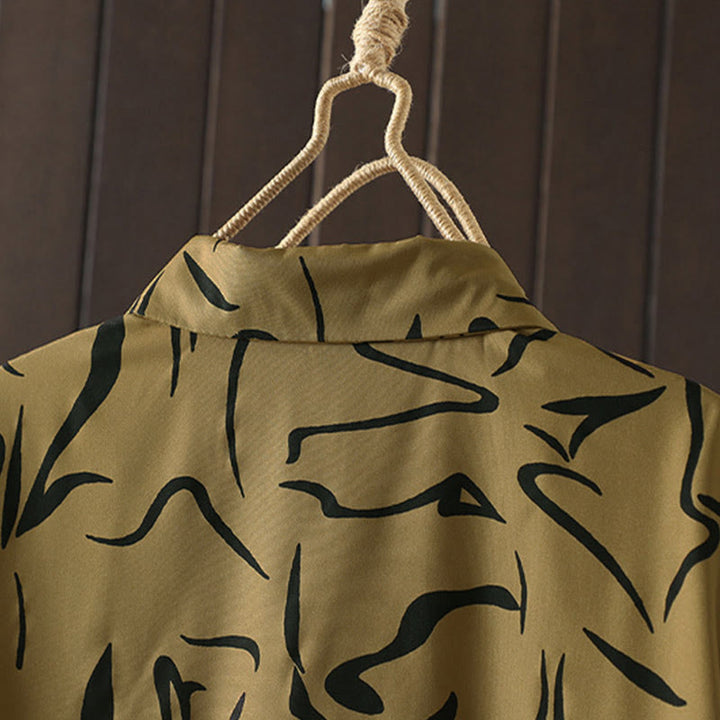 Buddha Stones ​​Frühling Herbst Stehkragen Linienmuster Langarm Damen Baumwoll-Polyester-Shirt  - image 6