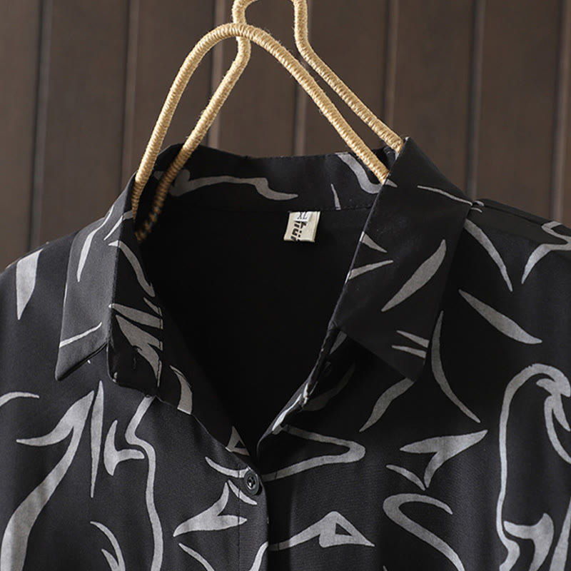 Buddha Stones ​​Frühling Herbst Stehkragen Linienmuster Langarm Damen Baumwoll-Polyester-Shirt  - image 17