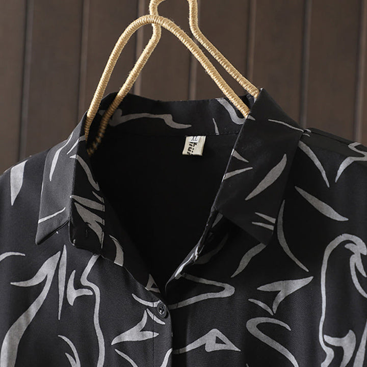Buddha Stones ​​Frühling Herbst Stehkragen Linienmuster Langarm Damen Baumwoll-Polyester-Shirt  - image 17