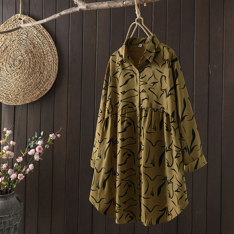 Buddha Stones ​​Frühling Herbst Stehkragen Linienmuster Langarm Damen Baumwoll-Polyester-Shirt  - Dunkelgoldenrod - US14, UK/AU18, EU46 (4XL) - image 1