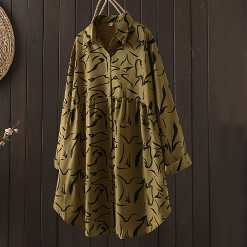 Buddha Stones ​​Frühling Herbst Stehkragen Linienmuster Langarm Damen Baumwoll-Polyester-Shirt  - image 2