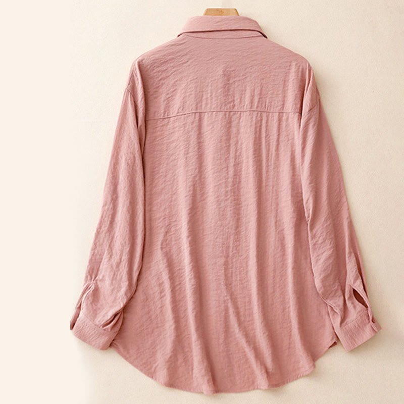 Buddha Stones Frühling Herbst Stehkragen Einfarbig Langarm Damen Baumwoll-Polyester-Shirt  - image 14