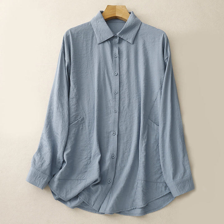 Buddha Stones Frühling Herbst Stehkragen Einfarbig Langarm Damen Baumwoll-Polyester-Shirt  - Hellblau - US8-10, UK/AU12-14, EU40-42 (2XL) - image 0