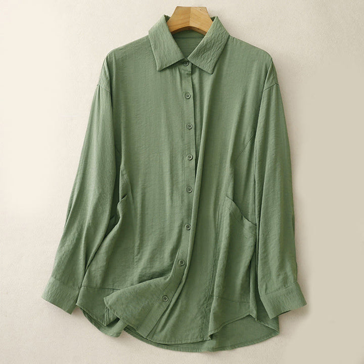 Buddha Stones Frühling Herbst Stehkragen Einfarbig Langarm Damen Baumwoll-Polyester-Shirt  - Grün - US8-10, UK/AU12-14, EU40-42 (2XL) - image 6