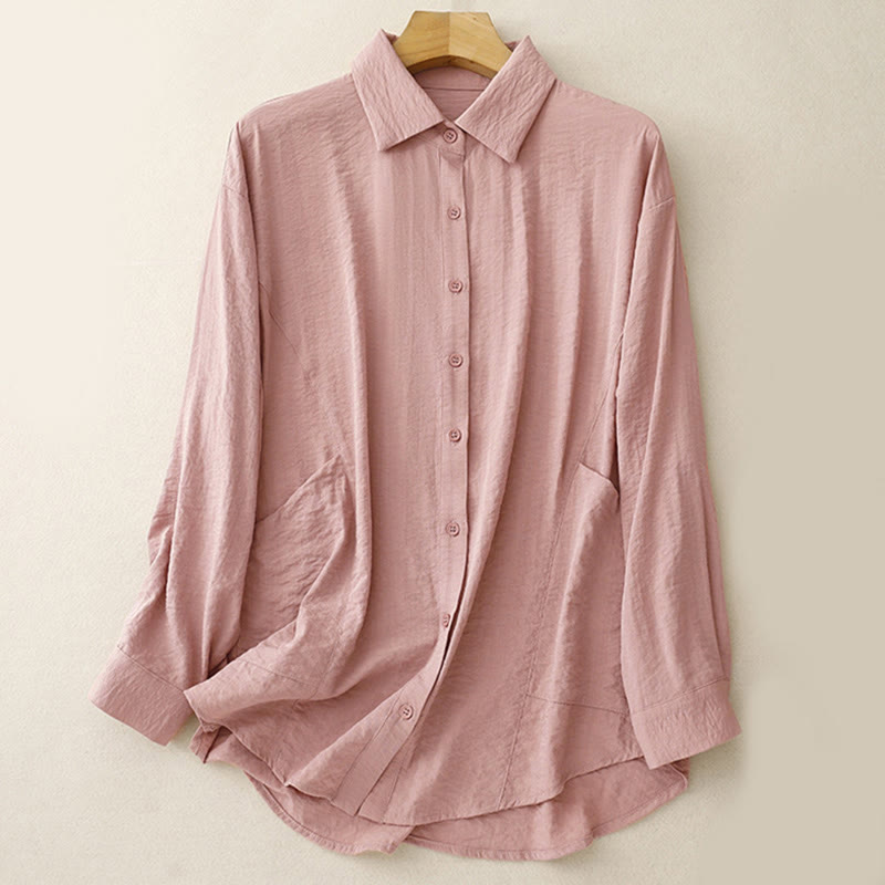 Buddha Stones Frühling Herbst Stehkragen Einfarbig Langarm Damen Baumwoll-Polyester-Shirt  - Rosa - US8-10, UK/AU12-14, EU40-42 (2XL) - image 12