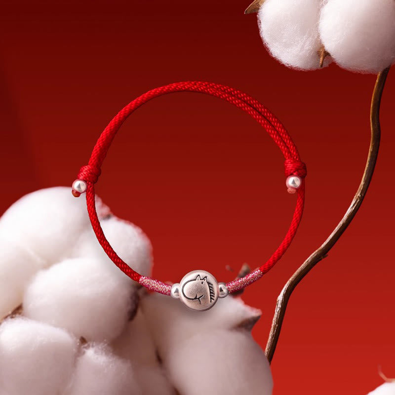 Buddha Stones ​​Jahr des Pferdes 999 Sterling Silber Rotes Armband Glücksbringer - image 3