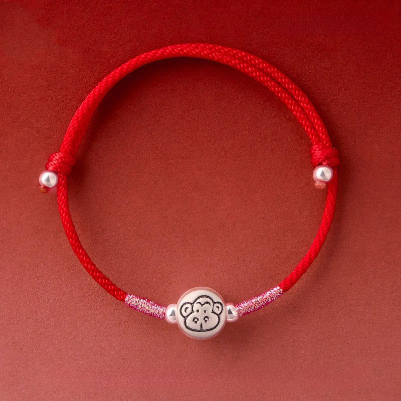 Buddha Stones ​​Jahr des Pferdes 999 Sterling Silber Rotes Armband Glücksbringer - Affen-Rotband (Handgelenkumfang: 14-18 cm) - image 31