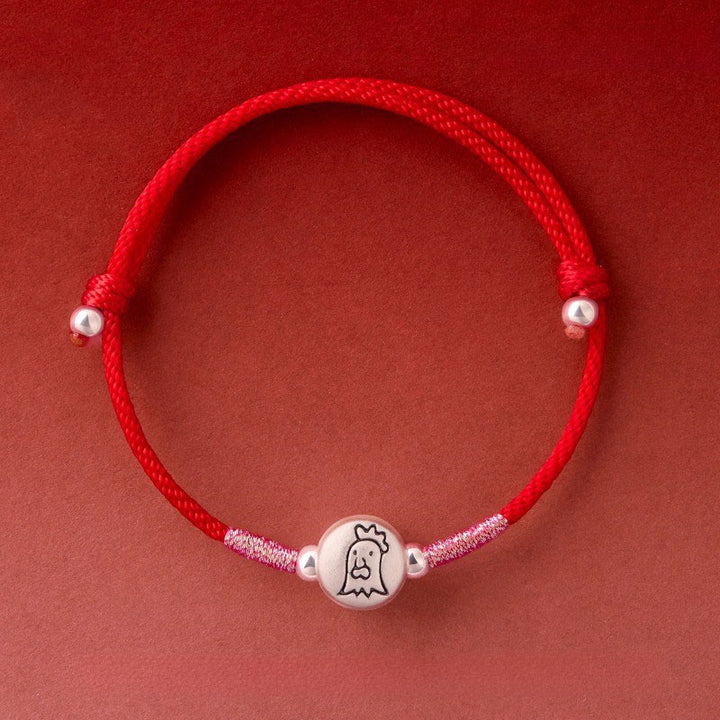 Buddha Stones ​​Jahr des Pferdes 999 Sterling Silber Rotes Armband Glücksbringer - Rooster Red String (Handgelenkumfang: 14-18 cm) - image 33