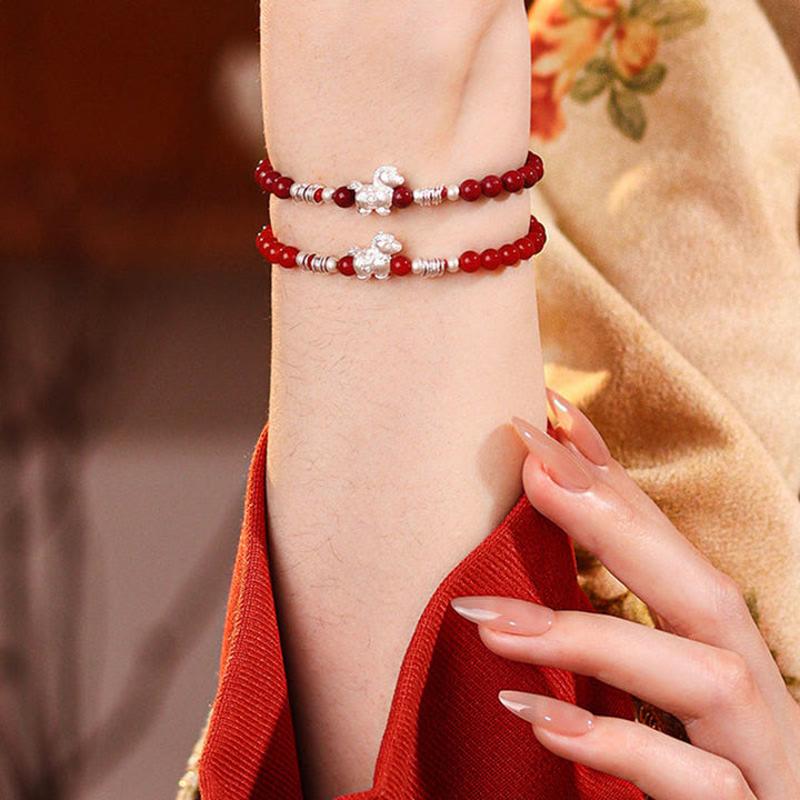 Buddha Stones, Jahr des Pferdes, Roter Achat, 999 Sterlingsilber, Zinnober, Ruhiges Armband - image 15